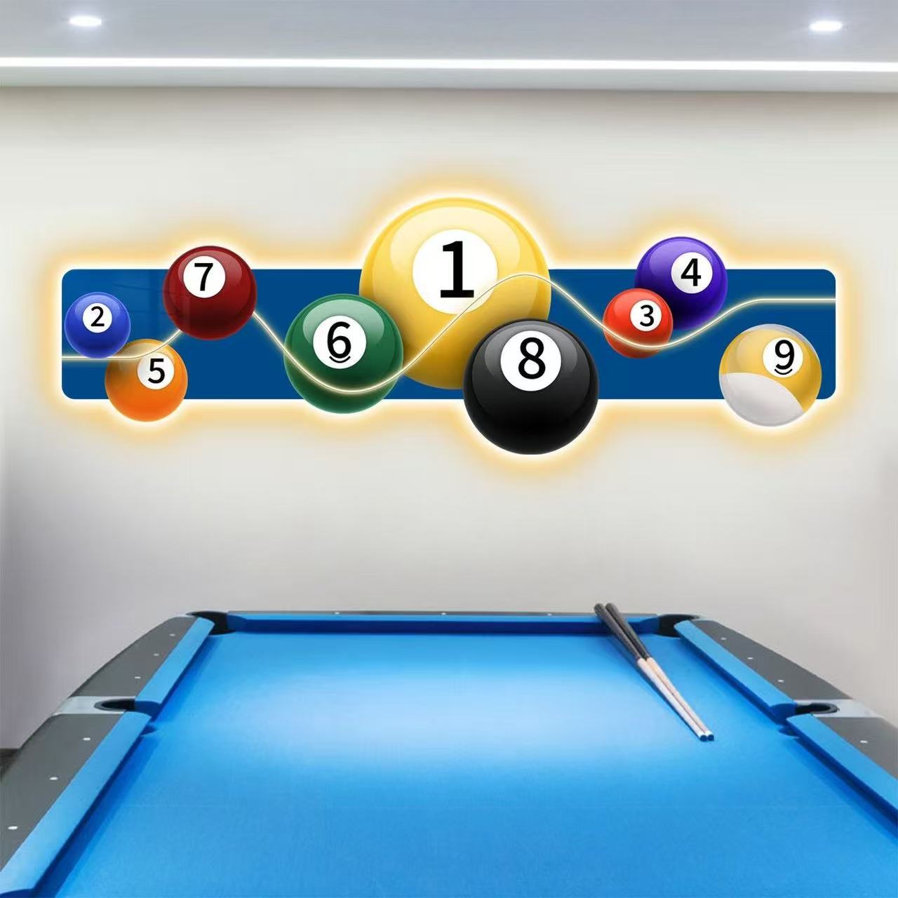 Hall Table Tennis - ภาพตกแต่งห้องบิลเลียด ภาพวาดเรืองแสง LED สำหรับห้องปิงปอง ภาพแขวนผนังสีดำ 8