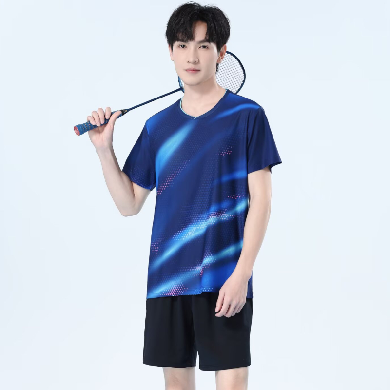 Table Tennis Logo Free - เสื้อแบดมินตันแห้งเร็วสำหรับผู้ชาย เสื้อยืดเทเบิลเทนนิสระบายอากาศได้ดี เสื้อกีฬาน้ำหนักเบา ปักชื่อและโลโก้ได้